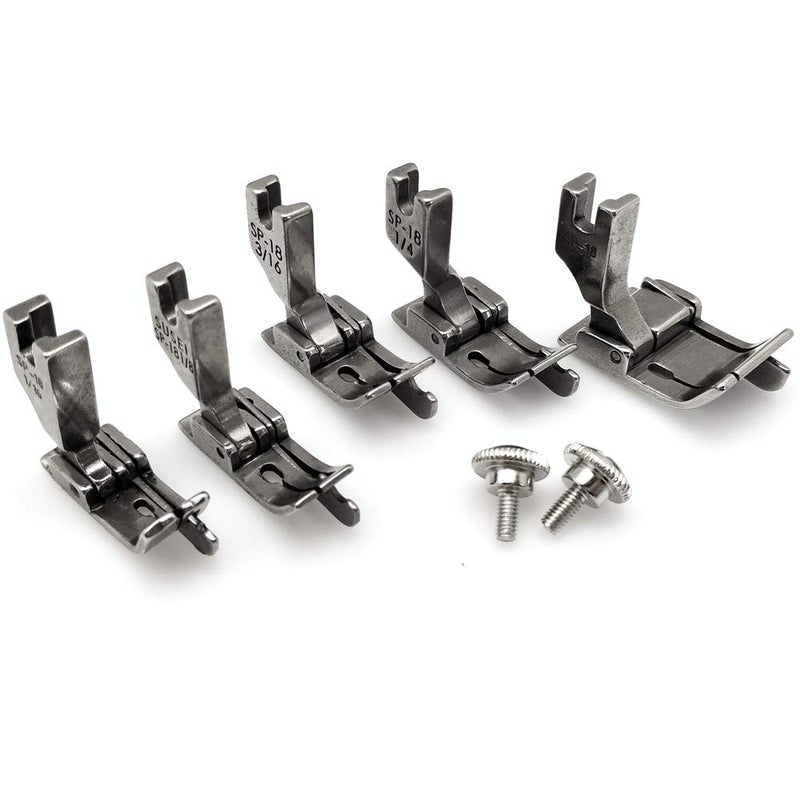 YEQIN 5Size/Set Industrial Sewing Machine Hinged Presser Foot with Right Guide #SP-18 1/16"+1/8"+3/16"+1/4"+1/2" with 2 Screws for Brother Juki Singer Single Needle Sewing Machine - Image 2